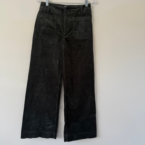 Anthropologie x Maeve The Colette Cropped Wide-Leg Corduroy Pants Green Size 28